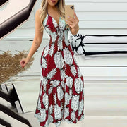 Women halter neck tube top suspender high waist printed long skirt sexy dress