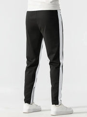 Men's Casual Color Block Zip Pocket Drawstring Sweatpants Skinny Sports Trousers Polyester Four Seasons Wear
