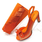 Venus Chan Newest INS Style Peach Color Rhinestone Elegant High Heels Nigeria Popular Design African Ladies Shoes