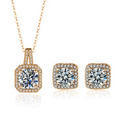 Gold-color premium stainless steel jewelry square zircon pendant 4-piece jewellry set for Bridal Wedding