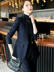 Women's 2 Piece Suit Office Lady OL Beige Pink Khaki Apricot Coffee Black Blue S-5XL Pant Set with Jacket Blazer And Trousers