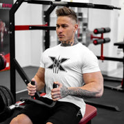 Men's Gym Fitness Clothing Man Cotton Sports Short Sleeve T-shirt Running Training Slim Printed Shirt Sweatshirt Casual Tops