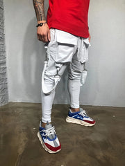 Men's Slim-fit Cargo Pants Spring Autumn Fashion Hip Hop Large Pocket Casual Sweatpants Low Waist Ankle-Length Polyester