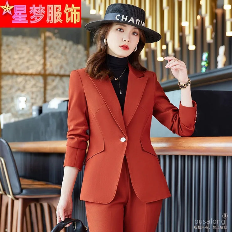 Red Professional Suit for Women2023Autumn Winter New High-end Elegant Socialite Casual Blazer Two-piece Set