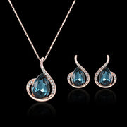 Women's Elegant Waterdrop Rhinestone Pendant Necklace Hook Earrings Jewelry Set