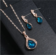 Women's Elegant Waterdrop Rhinestone Pendant Necklace Hook Earrings Jewelry Set