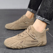 Men's Casual Sneakers Khaki Non-Slip Work Shoes Lace-Up Short Boots Loafers round Toe Microfiber Upper Rubber Outsole
