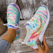 Women Mix Color Mesh Knitted Sneakers Autumn Lightweight Breathable Soft Sole Running Shoes Woman Slip on Flats Sock Shoes
