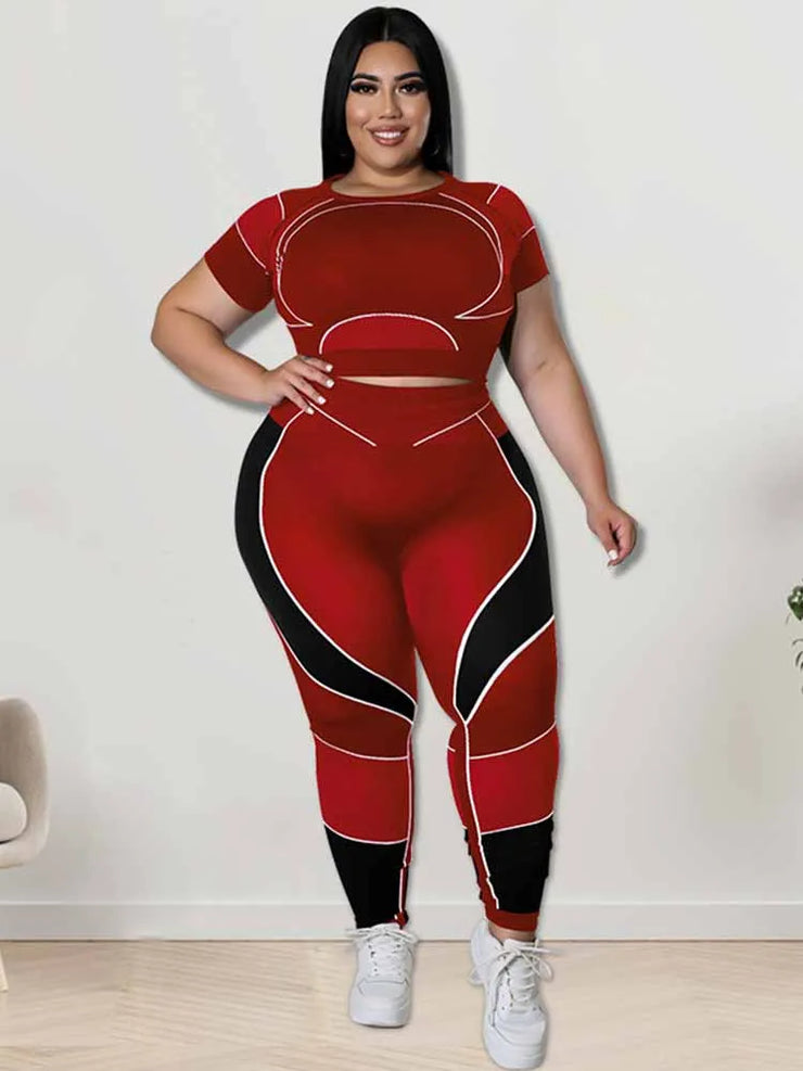 Women tracksuit 2 piece set, plus size, casual slimming leggings, summer outfit.