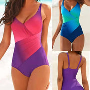Women's One-Piece Swimsuit Sports Swimwear Adjustable Racerback High-Waisted Open Back Rainbow Gradient Beach Bathing Suit