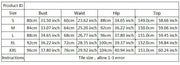 Size chart for high street casual style jumpsuit with backless feature and dot pattern wide-leg pants.