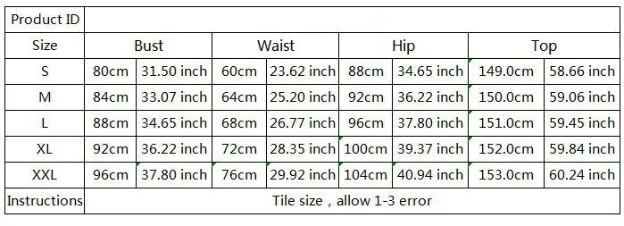 Size chart for high street casual style jumpsuit with backless feature and dot pattern wide-leg pants.