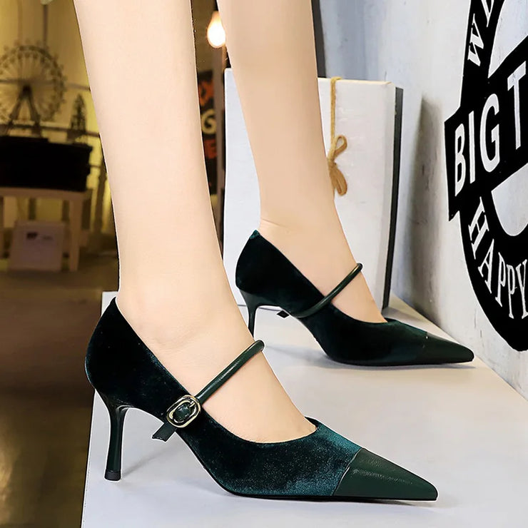Korean Velvet High Heels Women&
