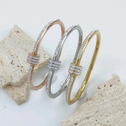 Exquisite Rhinestone Geometric Stainless Steel Bangle Bracelets for Women Gold Plated Charm Waterproof Jewelry