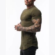Men's Cotton Breathable Fitness T-Shirt Short Sleeve Running Gym Tee Comfortable Tight Summer Fitness Gear O-Neck Pull-On Closure