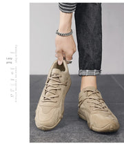 Men's Casual Sneakers Khaki Non-Slip Work Shoes Lace-Up Short Boots Loafers round Toe Microfiber Upper Rubber Outsole