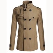 Men's Casual Woolen Coat Mid-Length Button-Down Suit Collarluxury Retro Streetwear Jacket in Black/Grey/Khaki/Navy - Fashionable Autumn/Winter Outerwear