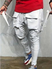 Men's Slim-fit Cargo Pants Spring Autumn Fashion Hip Hop Large Pocket Casual Sweatpants Low Waist Ankle-Length Polyester