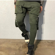 Men's Slim-fit Cargo Pants Spring Autumn Fashion Hip Hop Large Pocket Casual Sweatpants Low Waist Ankle-Length Polyester