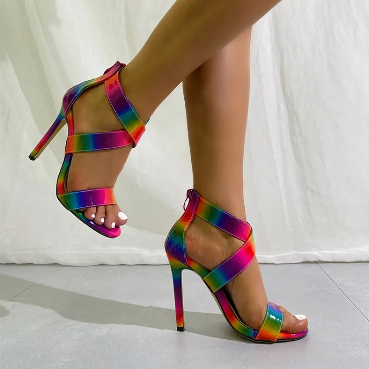 Women Super High Heels Shoes Pointed Toe Rainbow Luxury