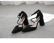 Women's Thick Heel Pointed Stiletto Sandals High Heeled Buckle Strap Eye Catching Black Gray Casual Fashion Footwear