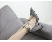 Women's Thick Heel Pointed Stiletto Sandals High Heeled Buckle Strap Eye Catching Black Gray Casual Fashion Footwear