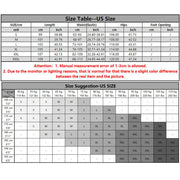 Men's cotton linen pants size chart, including US, waist, hips, and foot opening measurements.