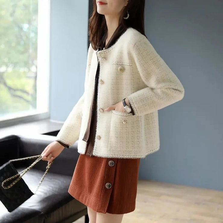 Women Elegant Faux Mink Cashmere Sweater Vintage Luxury Design