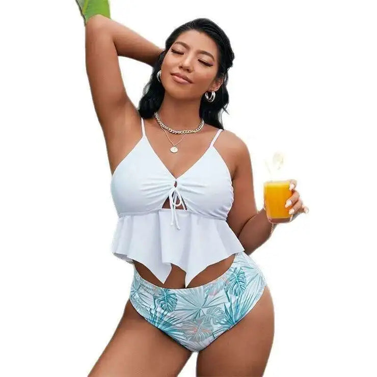 plus Size Solid Color Bikini Women&