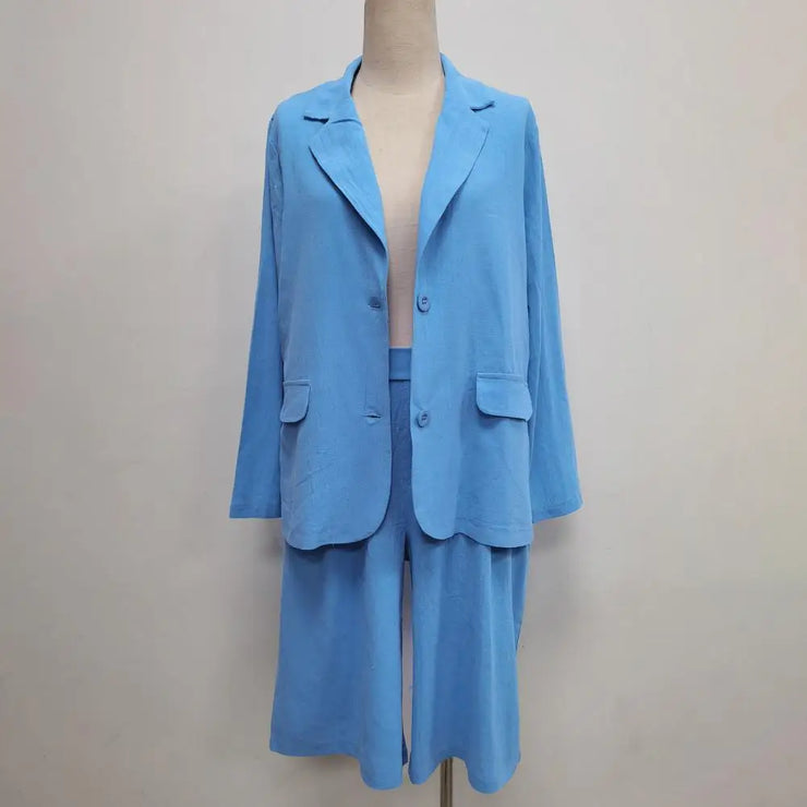 Blazer Suit 2 Piece Set Elastic Waist Thin Blazer Shorts Summer Outfit