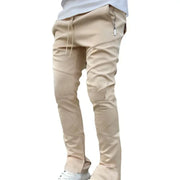 Men's Autumn Solid Color Sports Pants Stretch Slim Fit Cotton Zipper Pocket Drawstring Casual Running Fashion Trousers