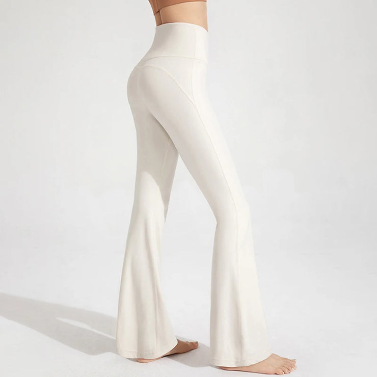 Women Naked High Waisted Waist Cinching Hip Lifting Elastic Bell Bottom Pants