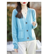 Women cardigan  V-neck 100% wool sweater