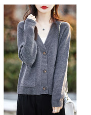 Women cardigan  V-neck 100% wool sweater