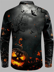 3d Printing Men's Pumpkin Graphic Button Down Shirt Halloween Theme Long Sleeves