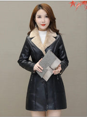 Womens Leather Windbreaker Plus Velvet Thick PU  Leather Jackets