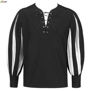 Halloween Men's Medieval Cosplay Warrior Knight Tunic Shirt Belted Lansquenet Larp Pirate Costume Black Lace-Up Top Clothing