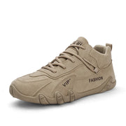 Men's Casual Sneakers Khaki Non-Slip Work Shoes Lace-Up Short Boots Loafers round Toe Microfiber Upper Rubber Outsole