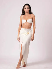 Women's 3 Piece Bikini Set Spaghetti Strap Swimsuit Sexy High Split Long Skirt Beachwear Polyester Bathing Suit