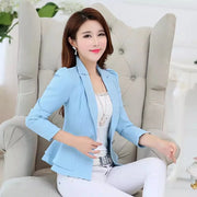 Women's Long Sleeved Blazer Korean Slim Fit Ruffled Edge Short Solid Colored Suit Jacket for Spring Office Wear