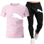 Men's Mesh T-shirt Sweatpants  Casual Short-sleeved T-shirt Sportswear Set