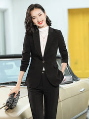 Women's 2 Piece Suit Office Lady OL Beige Pink Khaki Apricot Coffee Black Blue S-5XL Pant Set with Jacket Blazer And Trousers