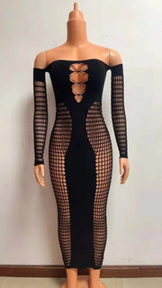 Women  Full Sleeve Long  Mesh Hollow  Dresses