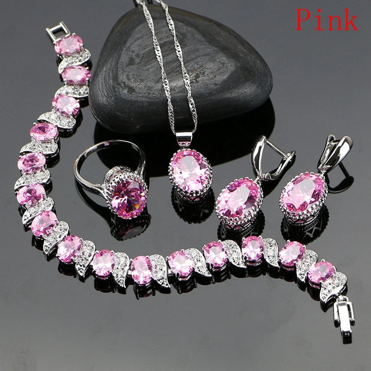 Ruby Red 925 Silver Jewelry Set Birthstone  Earrings/Pendant/Necklace/Rings/Bracelet Festival Valentine&