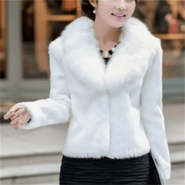 Women Tops Fashion Slim Soft Fox Fur Collar Rabbit Fur Coat Jacket