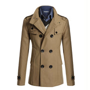 Men's Casual Woolen Coat Mid-Length Button-Down Suit Collarluxury Retro Streetwear Jacket in Black/Grey/Khaki/Navy - Fashionable Autumn/Winter Outerwear