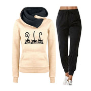 Women's Cute Cat Printing Hooded Outfits High Quality Versatile Sweatshirt Sweatpant Jogging Fitness Hot Sales Tracksuit