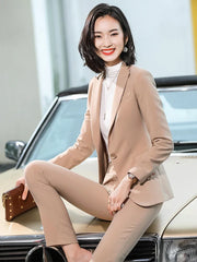 Women's 2 Piece Suit Office Lady OL Beige Pink Khaki Apricot Coffee Black Blue S-5XL Pant Set with Jacket Blazer And Trousers