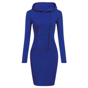 Women's Hooded Dress Casual Polyester Sweatshirt Kneelength Hoodie with Pockets Regular Fit Autumn Wear for Ladies