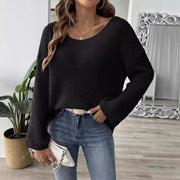 Women's Off-The-Shoulder Flare Sleeve Sweater Loose Fit Pullover Top European American Style Solid Knit